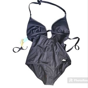 NWT Sunseeker black tie low back one piece swimsuit size 8C/D